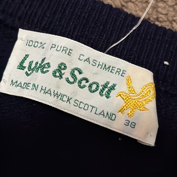 NWT Vintage Cashmere V-Neck Sweater-Wmns Euro 38-Navy Yellow Green Argyle Print - Picture 13 of 16